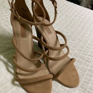 Tan suede strappy wedges